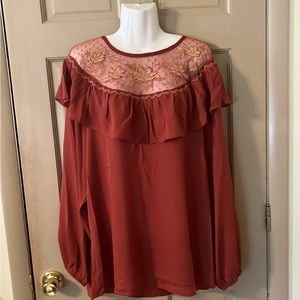 Oddi ruffle and lace blouse